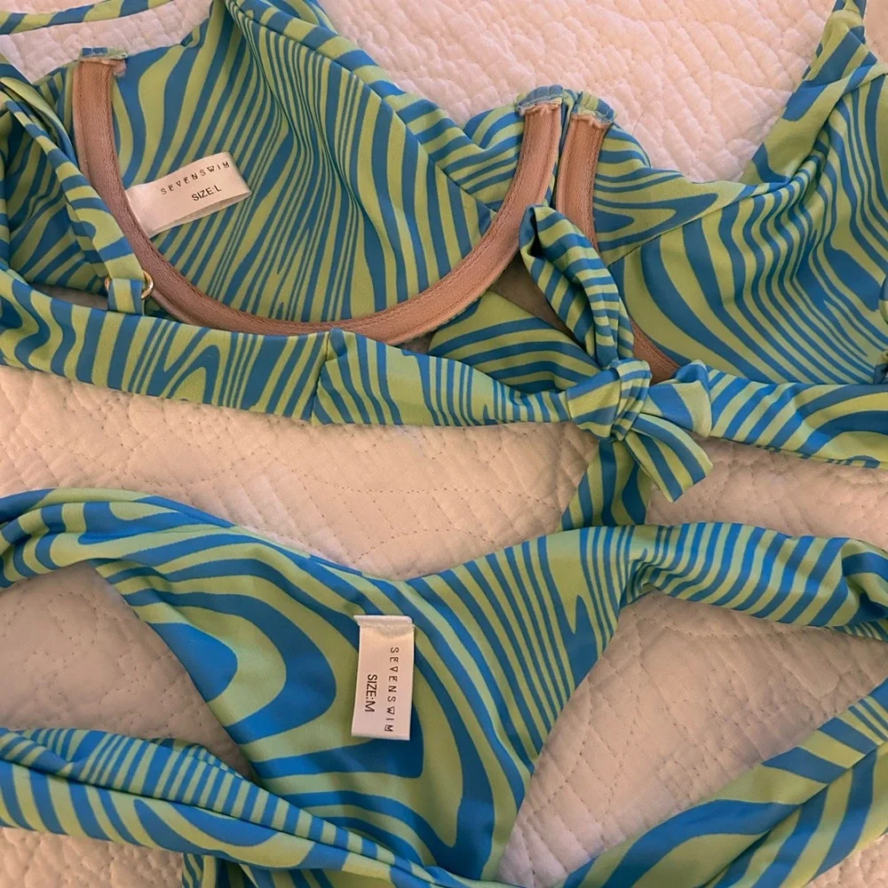 Green and Blue Striped Bikini Set